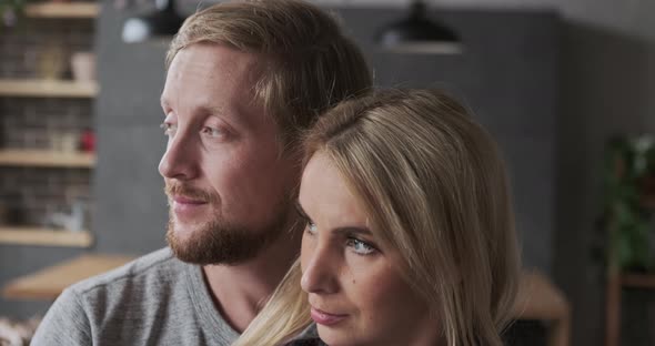 Closeup Happy European Couple Hugging to Each Other Enjoying Perfect Romantic Relationship alt