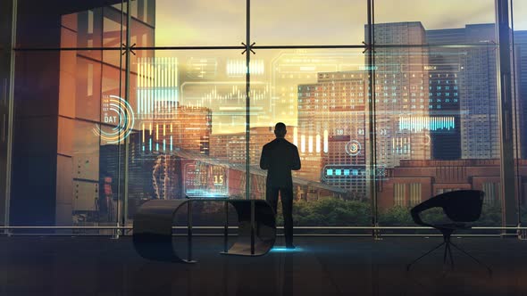 Trader And Infographic From Stock Data 4K alt