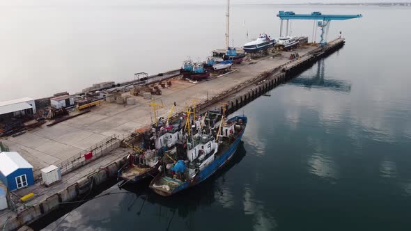 Small Fishing Boats or Ships are in Port