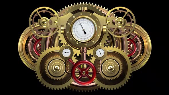 Steampunk Mechanism Made Of Metal And Indicators And Gears.
