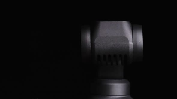 Mechanical Gimbal Camera Lens Rotates on Black Background Robotic Camera Macro alt
