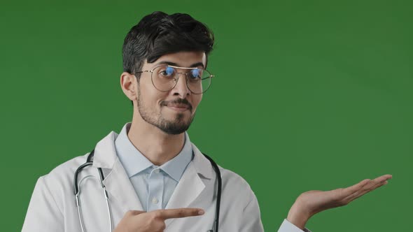 Positive Arabian Handsome Man Doctor Indian Guy Male Dentist Recommend Using Blank Space Point Index alt