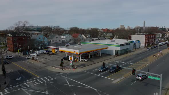 Aerial View of Modern Gas Station in City alt