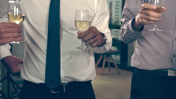 Successful Business People Drink Wine and Champagne in Ball Room Dinner Feast alt