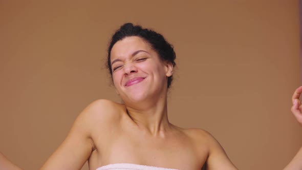 Beauty Portrait of Young African American Woman Sipping and Yawning alt