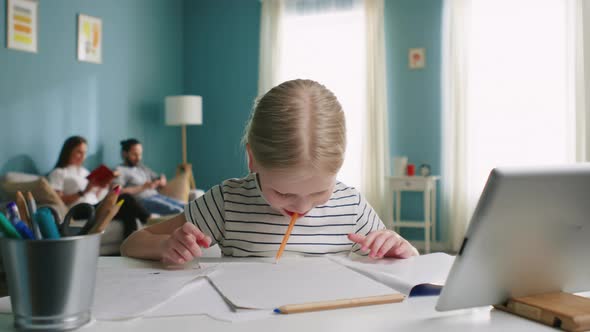 Small Girl Student Has Fun at Home alt