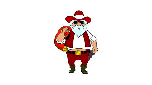 Santa Claus Walking In Cowboy Hat