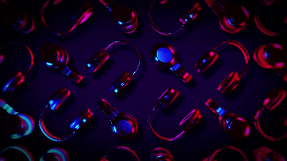 Shiny Gaming Headphones Device Going Upwards In Violet Dark Digital Background alt