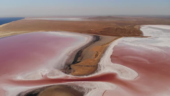 Aerial View Tilted Downward Shot Pink Salt Lake Low Key alt