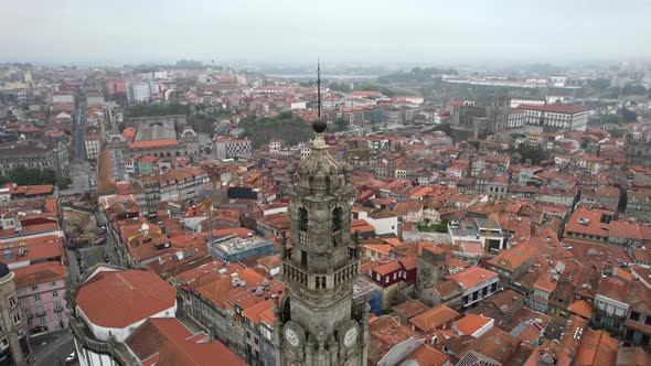 Aerial View of Clerigos Tower and Porto City Portugal
