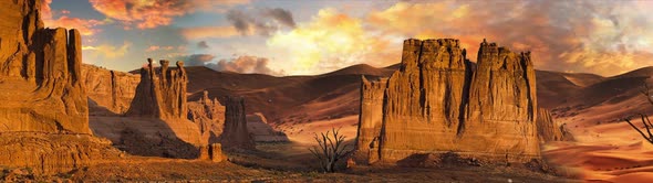 Wide Screen Arabian desert landscape and Oasis Egypt pyramid valley 01