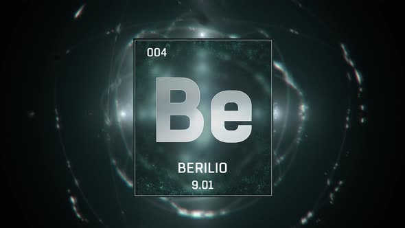 Beryllium as Element 4 of the Periodic Table on Green Background in Spanish Language