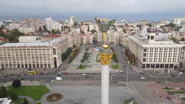 The Symbol of Kyiv, Ukraine - Independence Square Aerial View, Slow Motion alt