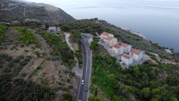 Drone Panoramic View of the Mountain Highway at the Sea Coast