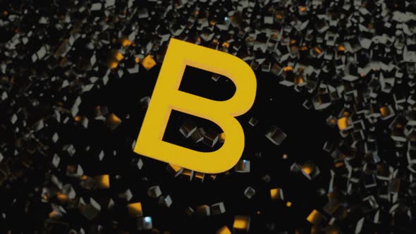 Big letter B deforming time and space. Abstract letter animation with cubes. alt
