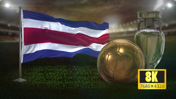 8K Costa Rica Flag with Football And Cup Background Loop alt