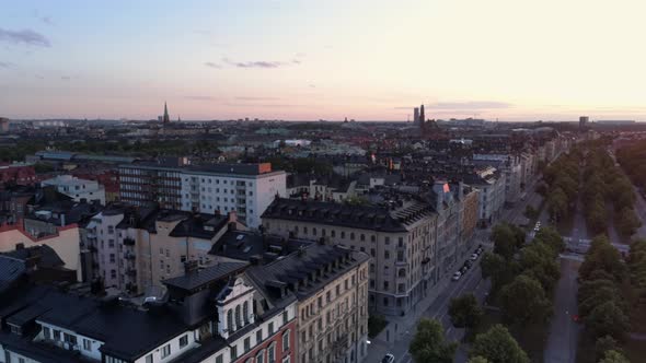 Aerial View of Stockholm City at Sunset