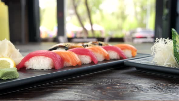 Nigiri and Sashimi Close Up. alt