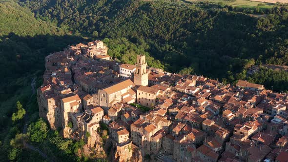 An aerial view showing architecture of Pitigliano, Italy
