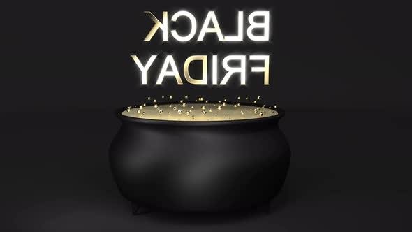 Golden Black Friday in 3d Style Design Business Molten Gold Boiling Cauldron alt