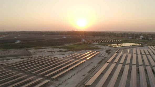 Aerial Sunset And Solar Energy