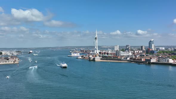 Ferry Departing Portsmouth Harbour in the Summer Aerial View alt