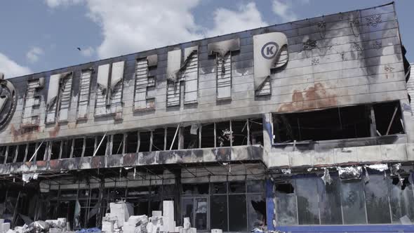 Aerial View of a Destroyed Shopping Mall During the War in Bucha Ukraine alt