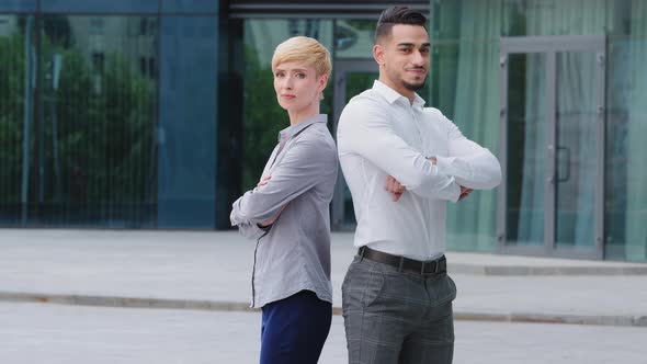 Hispanic Business Man Lawyer Manager and Caucasian Beautiful Businesswoman Secretary Short Haired alt