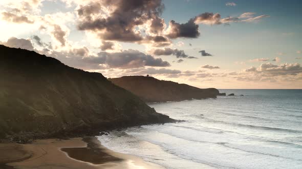 Asturias Coast with Carniciega Beach, Spain. Timelapse
