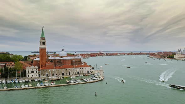 Aerial View Panoramic Shot Coastline Busy Port Seafaring Historical Attractions City Venice in Italy alt