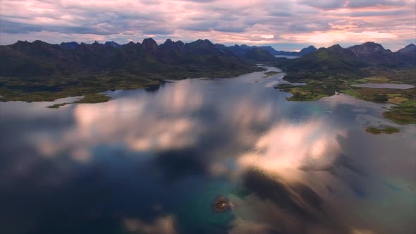 Scenic aerial of Vesteralen in Norway alt