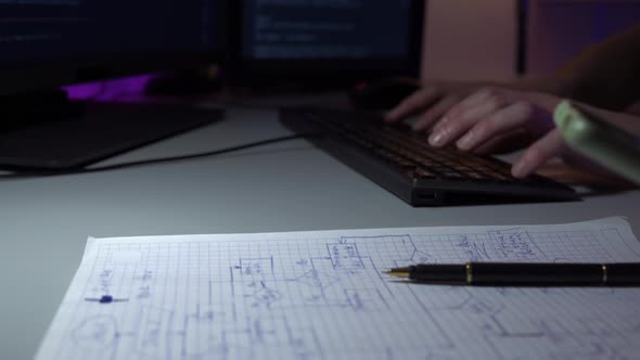Closeup View of Two Colleagues Working Together Sitting in Front of Computer in Office alt