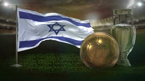 Israel Flag With Football And Cup Background Loop alt