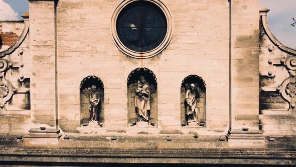 Aerial drone view of a flying over the Catholic Cathedral. alt