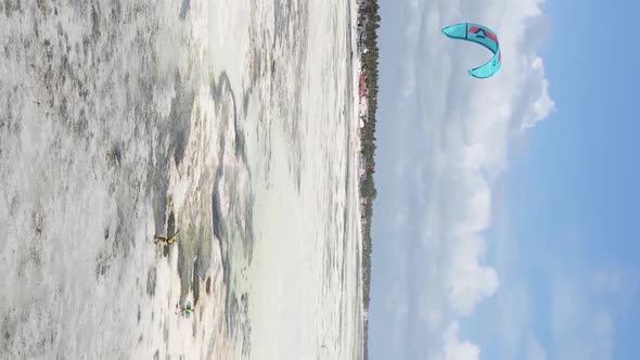 Zanzibar Tanzania  Vertical Video of Low Tide in the Ocean Near the Coast Slow Motion alt