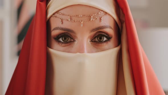 Close Up Portrait Of Beauty Young Muslim Woman In Hijab