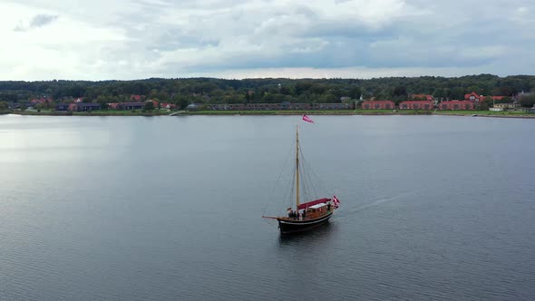Aerial Shot of the Yacht in the Lake Nybol Nor Denmark