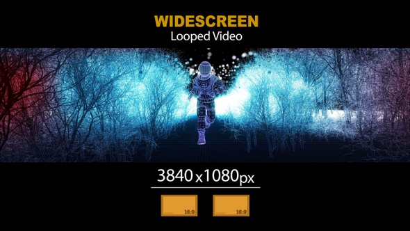 Wide Screen Astronaut Running Forest Wireframe 03