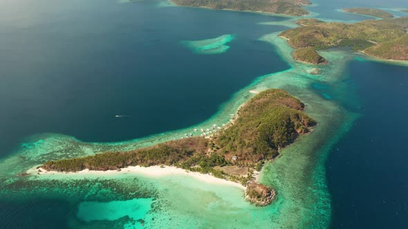 Small Torpical Island with White Sandy Beach, Top View. alt