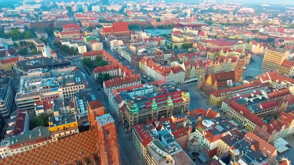 Aerial Footage of Wroclaw, European Capital of Culture. Center