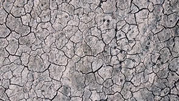 Vertical orientation video: Dried up lake. Cracked soil ground of dried lake or river