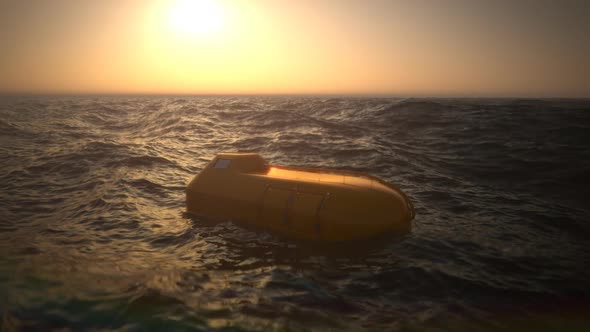 Animation of lifeboats sailing in the oceanic or marine infinite landscape.