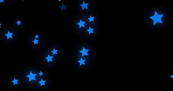 Animation of glowing blue stars twinkling and moving in hypnotic motion on black background alt