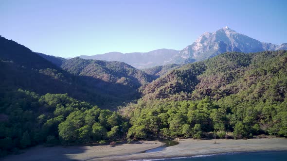 Drone view on natural park among tracking path lycian way alt
