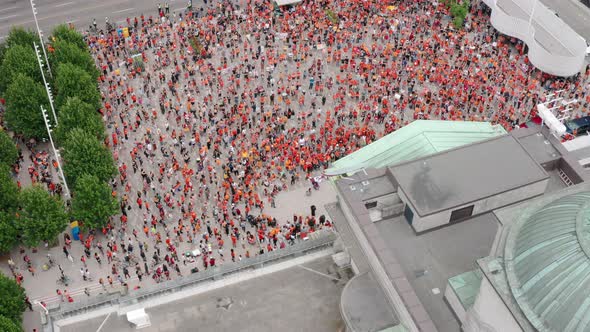 The Cancel Canada Day Protest at the Vancouver Art Gallery, Aerial Overhead Reveal in UHD. Top-down alt