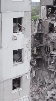 Vertical Video of a Destroyed House During the War in Ukraine alt