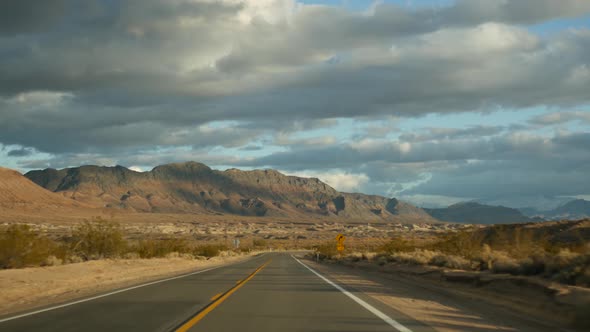 Road Trip Driving Auto From Death Valley To Las Vegas Nevada USA