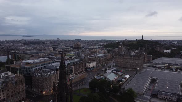 Drone View of the Streets of Edinburgh in the Early Morning