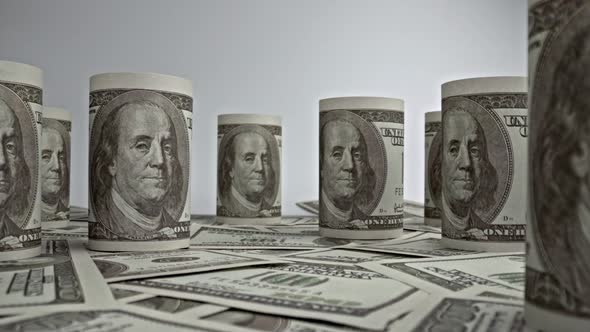 American one hundred dollar paper banknote in close up macro view dolly shot. alt