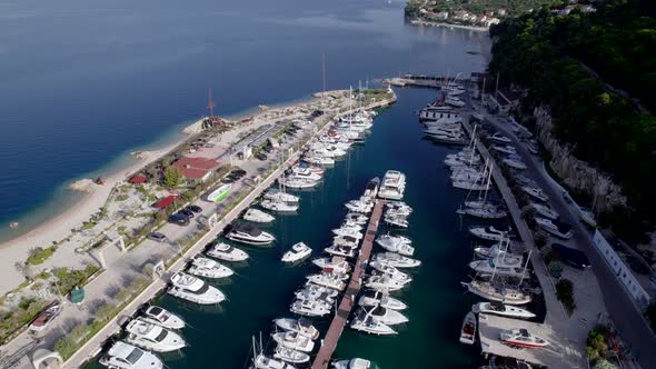Aerial View of the Marina with Docked Yachts